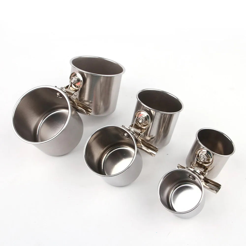 Stainless steel birdcage food container outdoor feeder in natural metallic colour