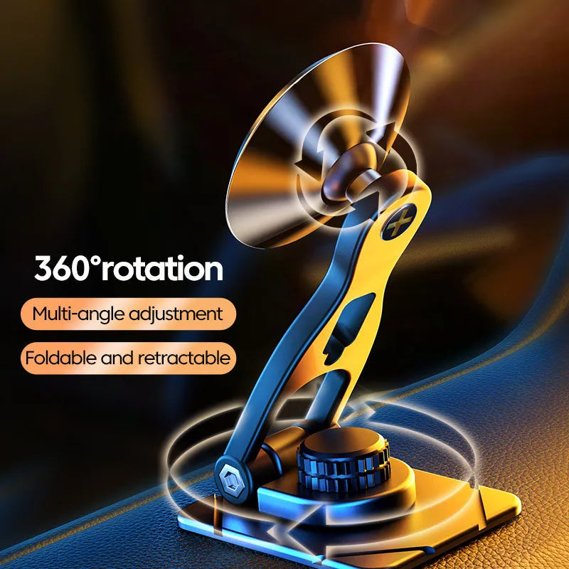 Telescopic folding car phone holder with magnetic suction mounting for instrument panel
