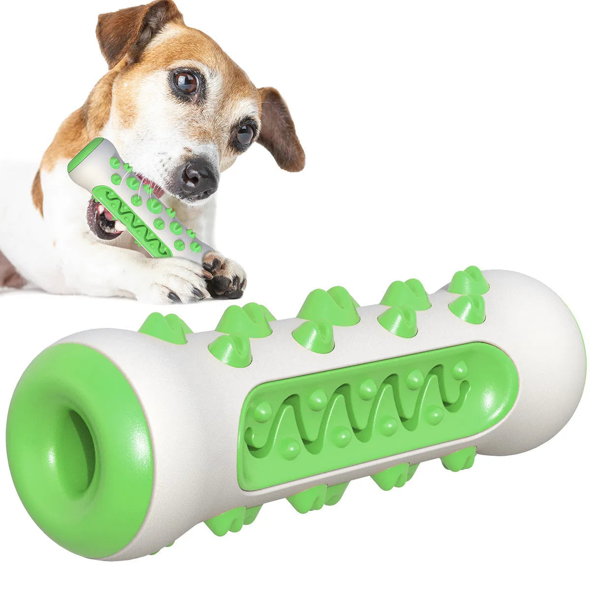 Natural rubber dog dental chew stick toy in blue colour with cleaning nubs.