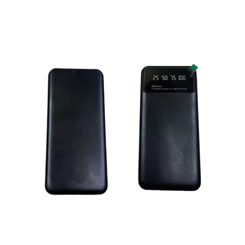 Black ultra-thin power bank showing 10000mAh capacity and compact 67x14x140mm dimensions