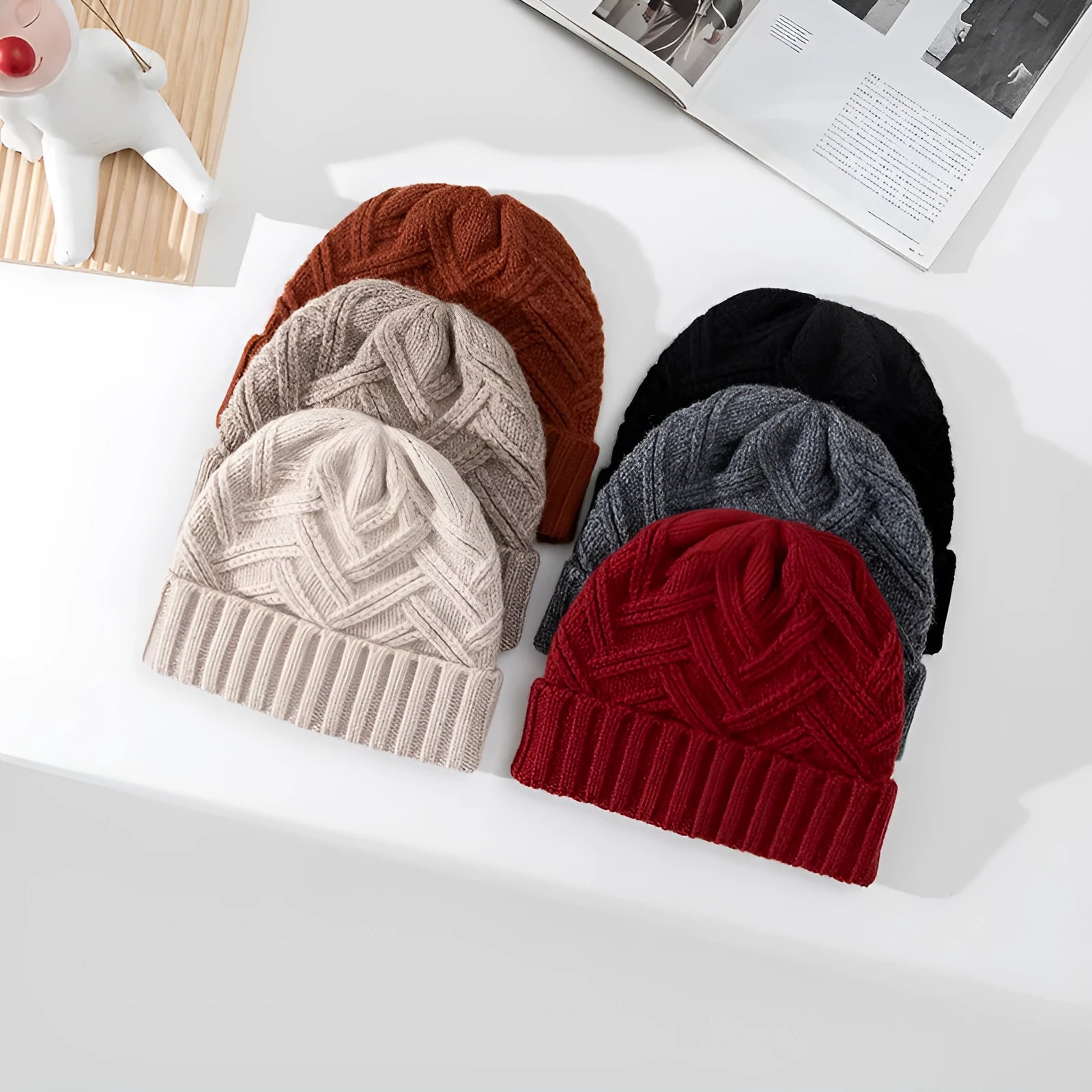 Women's wool knitted dome crown hat in ivory white, suitable for autumn and winter wear