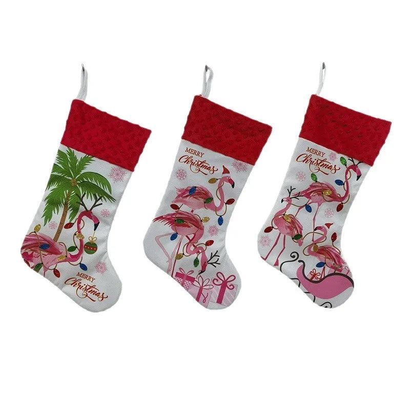 Flamingo design Christmas stocking decoration pendant in cloth material