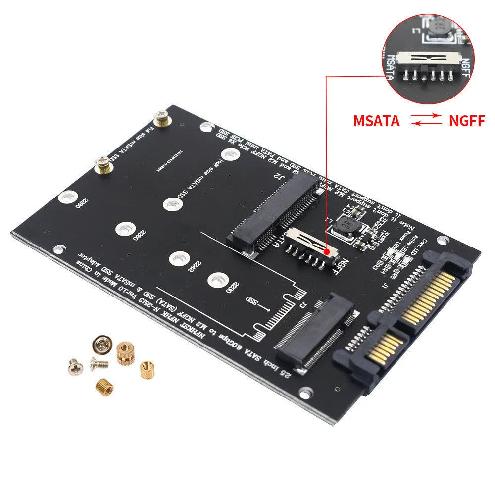 Black and blue SATA3 to M.2 NGFF MSATA SSD conversion adapter card with SATA connectors