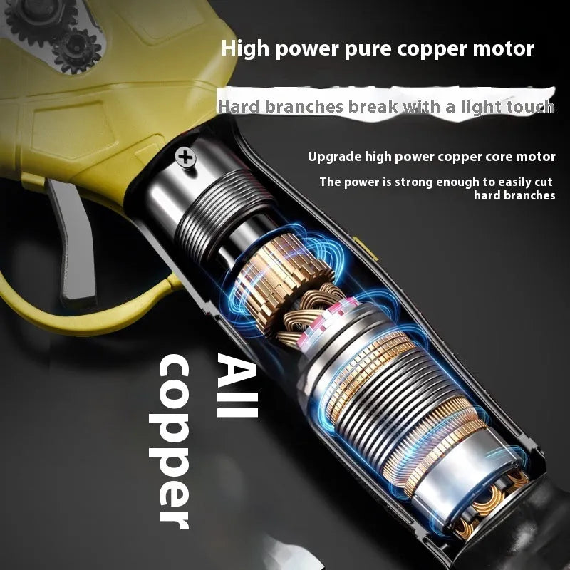 Wireless electric pruning clippers with brushless motor and lithium battery in plastic storage case