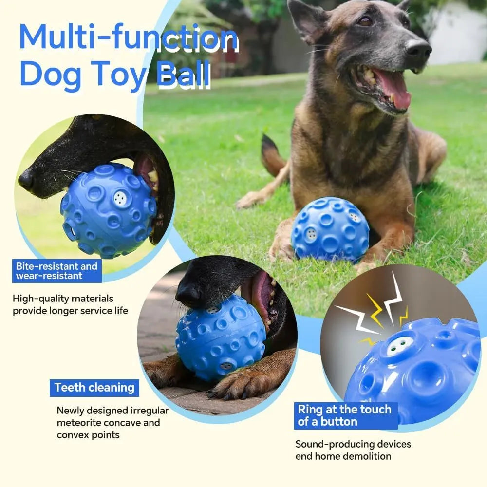 Durable natural rubber dog ball toy with magical squeaky sound for aggressive chewers in five colour options
