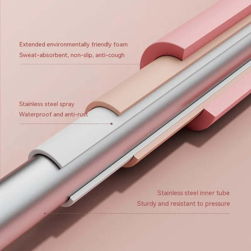 Children's pink and blue adjustable open back stick for yoga and fitness.
