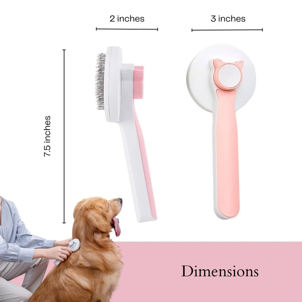 Blue self-cleaning slicker brush for dog and cat grooming with stainless steel pins