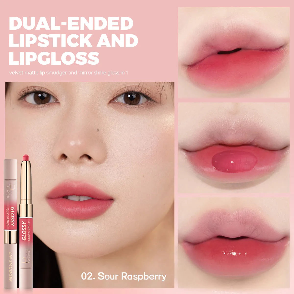 Double-headed lipstick compact with matte finish in 10 colour options