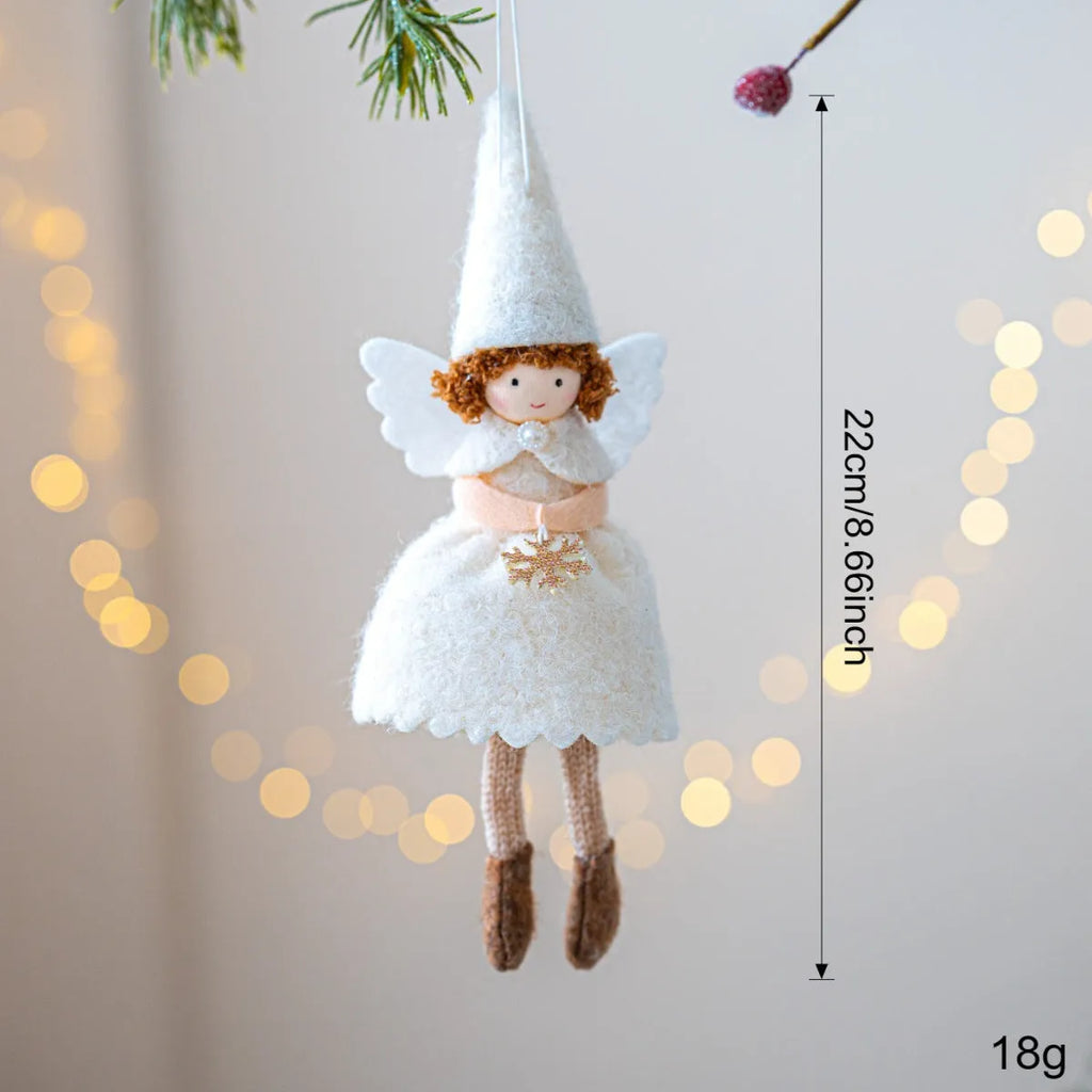 White and pink Christmas angel skirt felt pendant ornament with plush texture