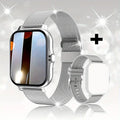 Smart watch with 1.44-inch touch screen showing heart rate and step count display on silicone wrist strap