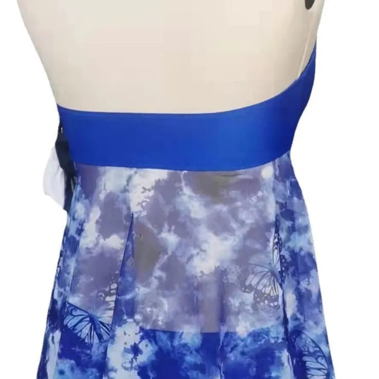 Blue women's bikini swimsuit with brief cut made from spandex fabric showing front view