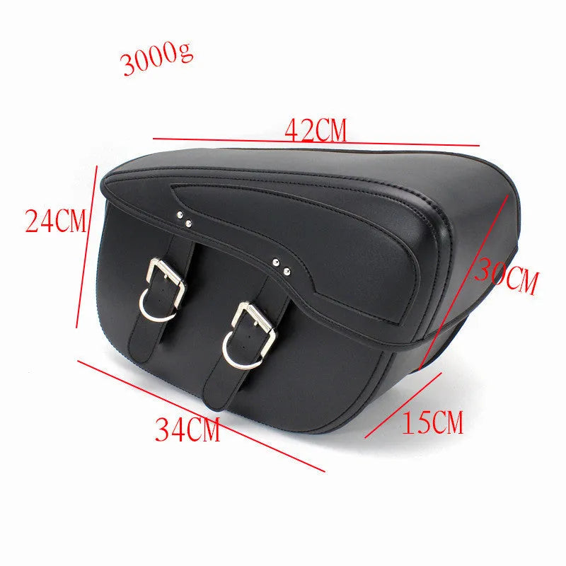 Retro-style black PU leather motorcycle saddle bag side box mounted on a bike