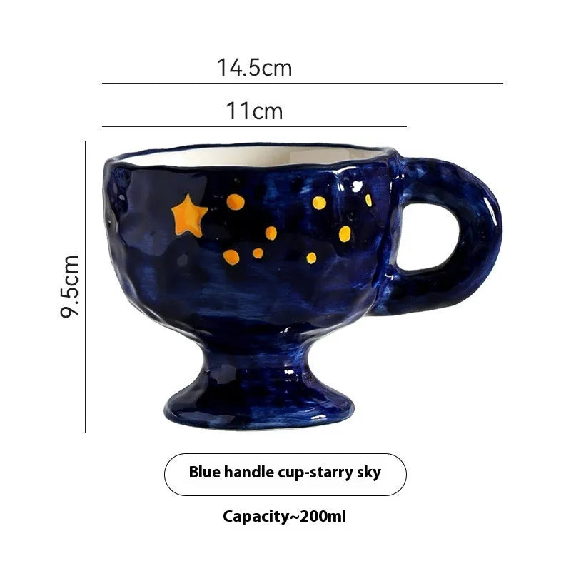 Hand-pinched irregular shaped ceramic mug in a solid colour, modern simple design
