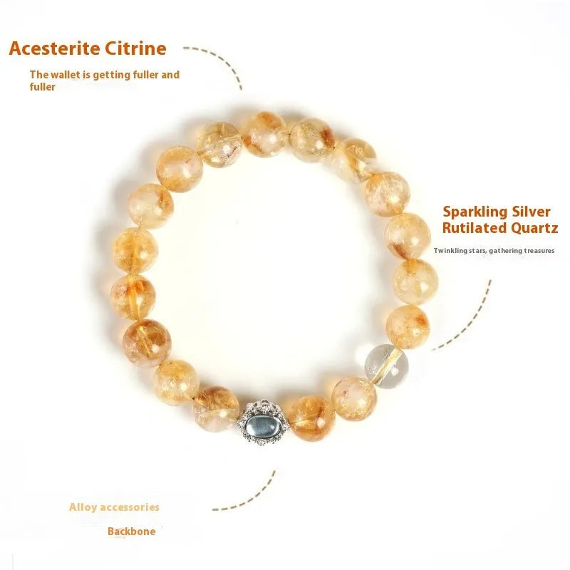 Geometric citrine crystal bracelet with 10mm width and grinding finish
