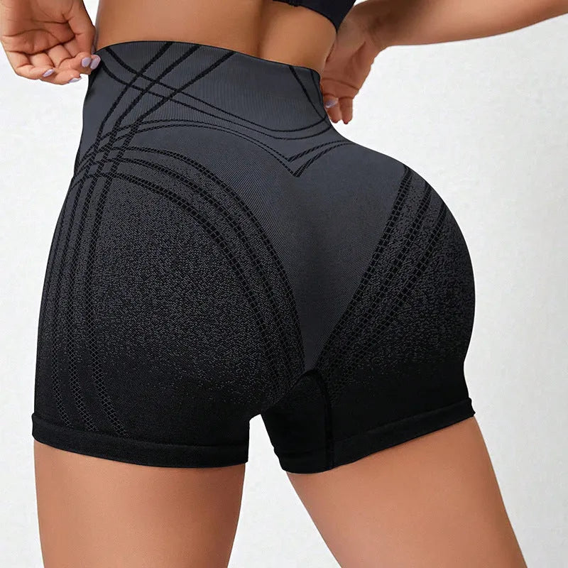 Women's brown high waisted gradient fitness shorts for yoga and running sports