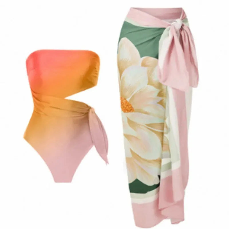 Women's printed one-piece swimsuit in quick-drying polyester fabric.