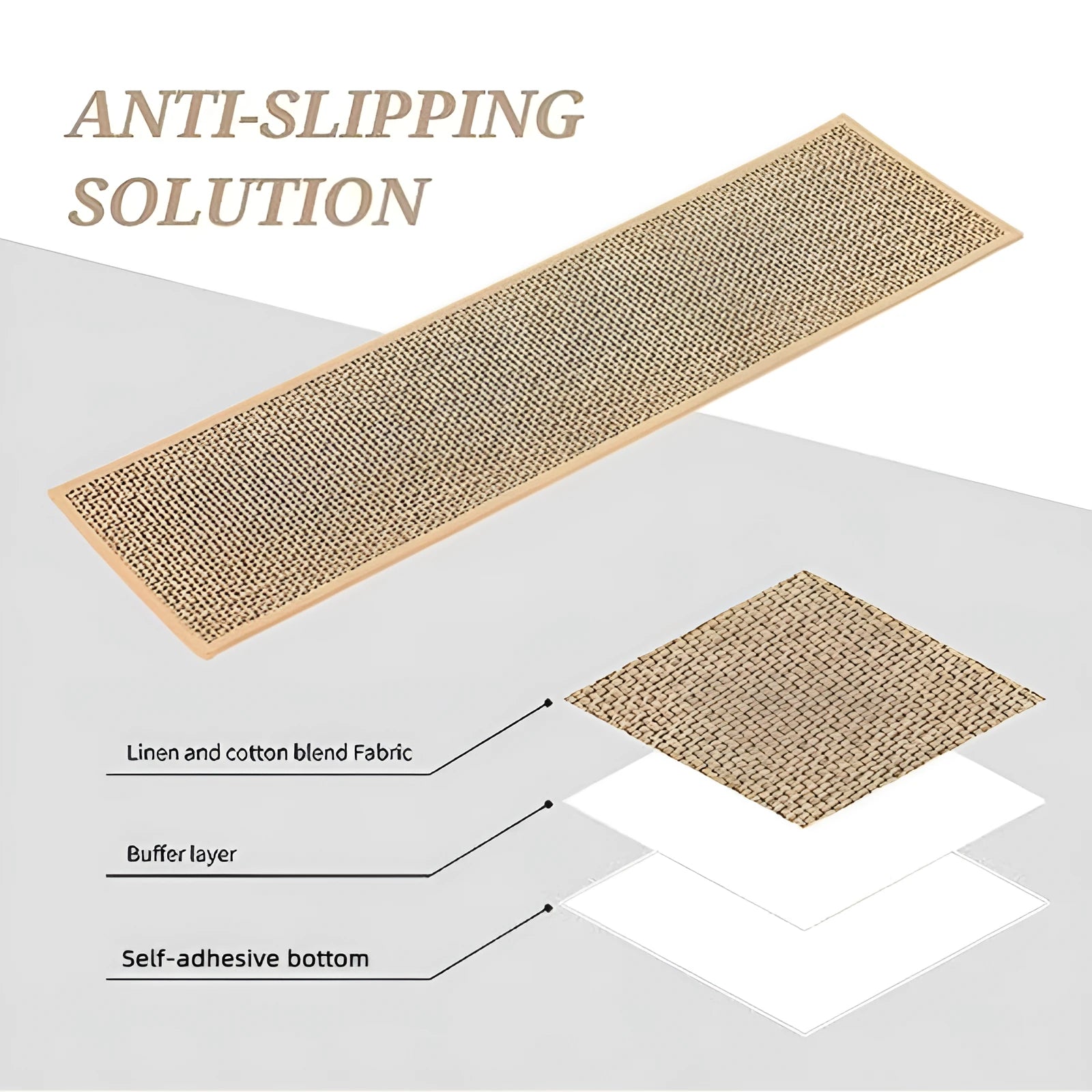 Japanese-style linen-look stair mat in camel colour with rubber bottom