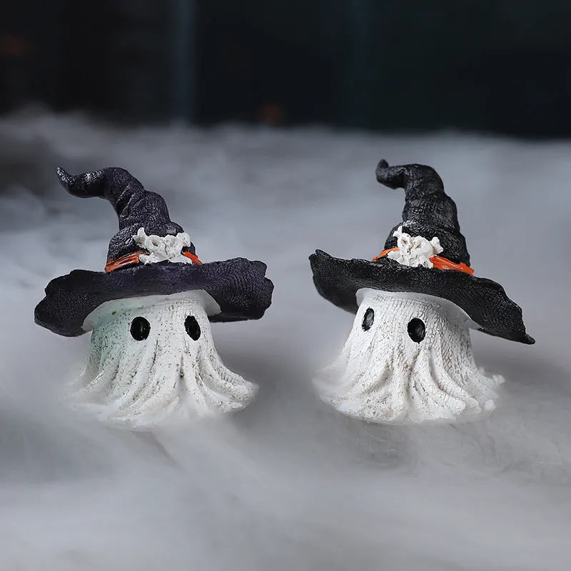 Resin wizard hat ornament in black and purple colours for Halloween and holiday decorating