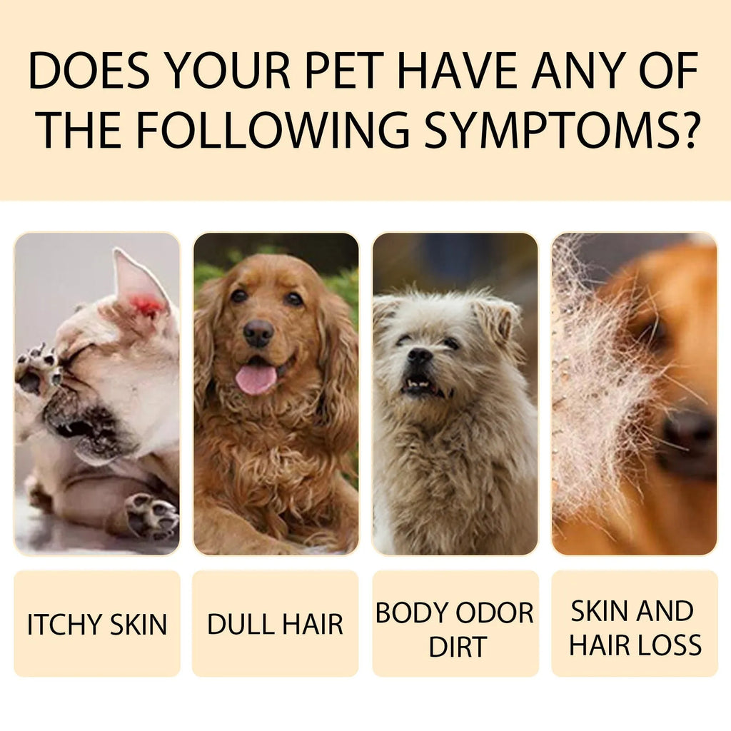 Bottle of mild pet shampoo for cats and dogs that softens fur and helps with knots