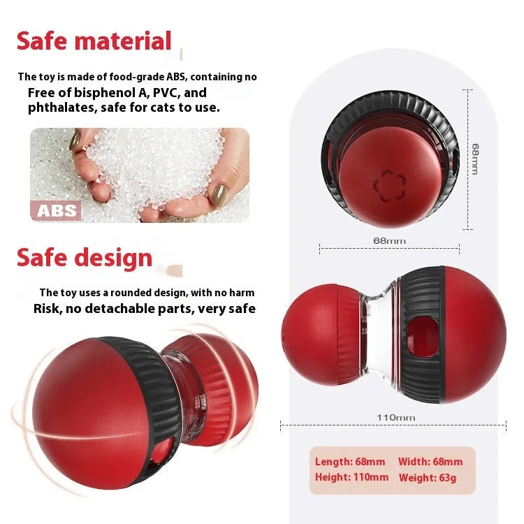 Rotating plastic cat toy ball with food dropping mechanism in super ball colour