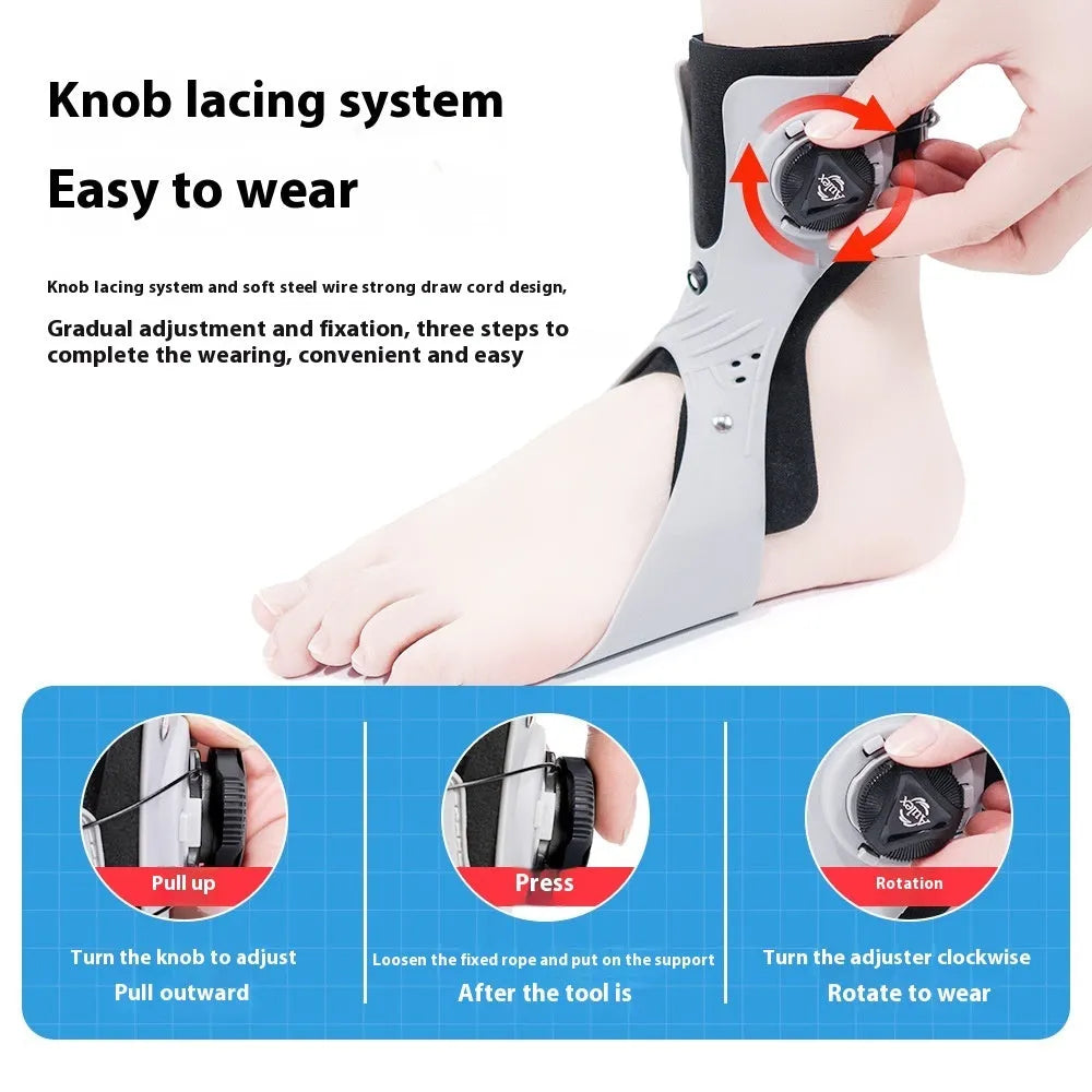 Adjustable airbag button ankle support brace in grey and black colours with left and right sizing options