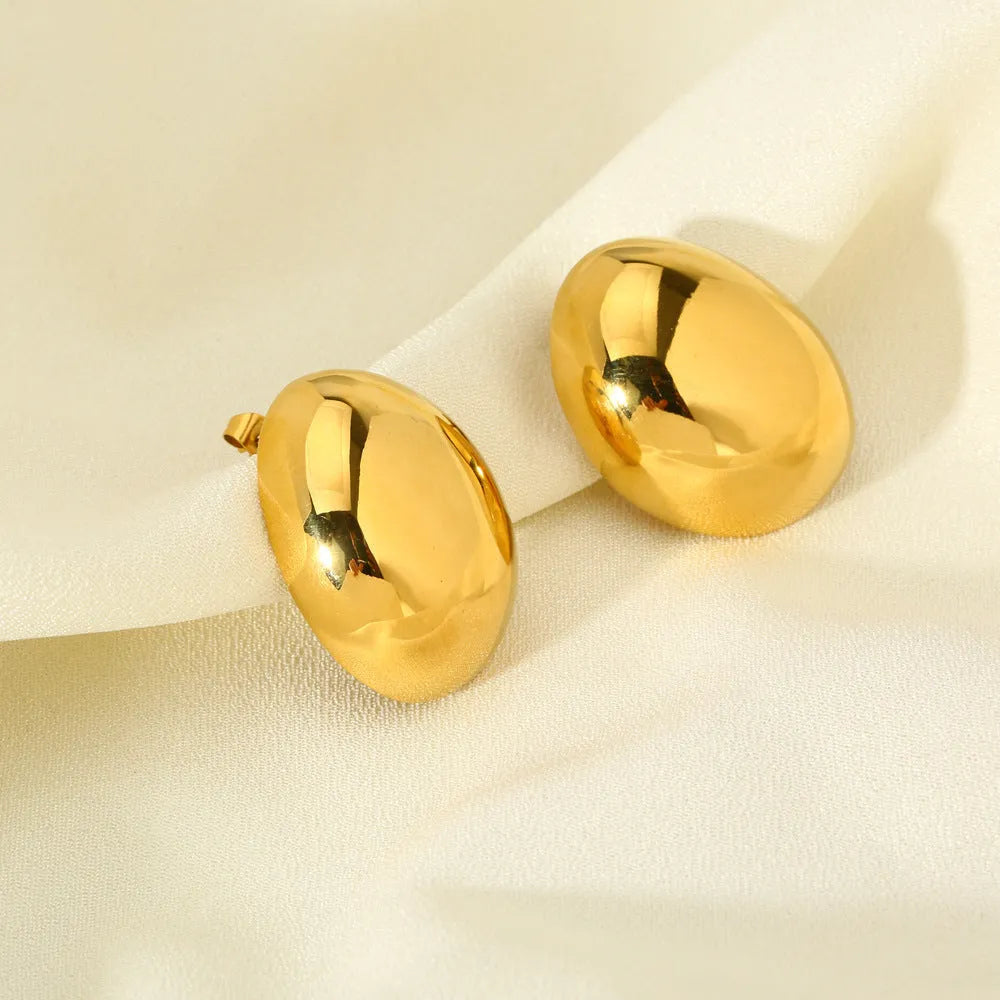 Geometric stainless steel ear studs with 18k gold plating and glazed surface in DFE139 colour