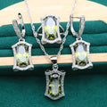 Anti-allergy zircon jewellery set with necklace, earrings, ring, and bracelet in yellow or olive colours
