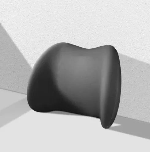 Black memory cotton car headrest cushion and lower back support cushion on a car seat.