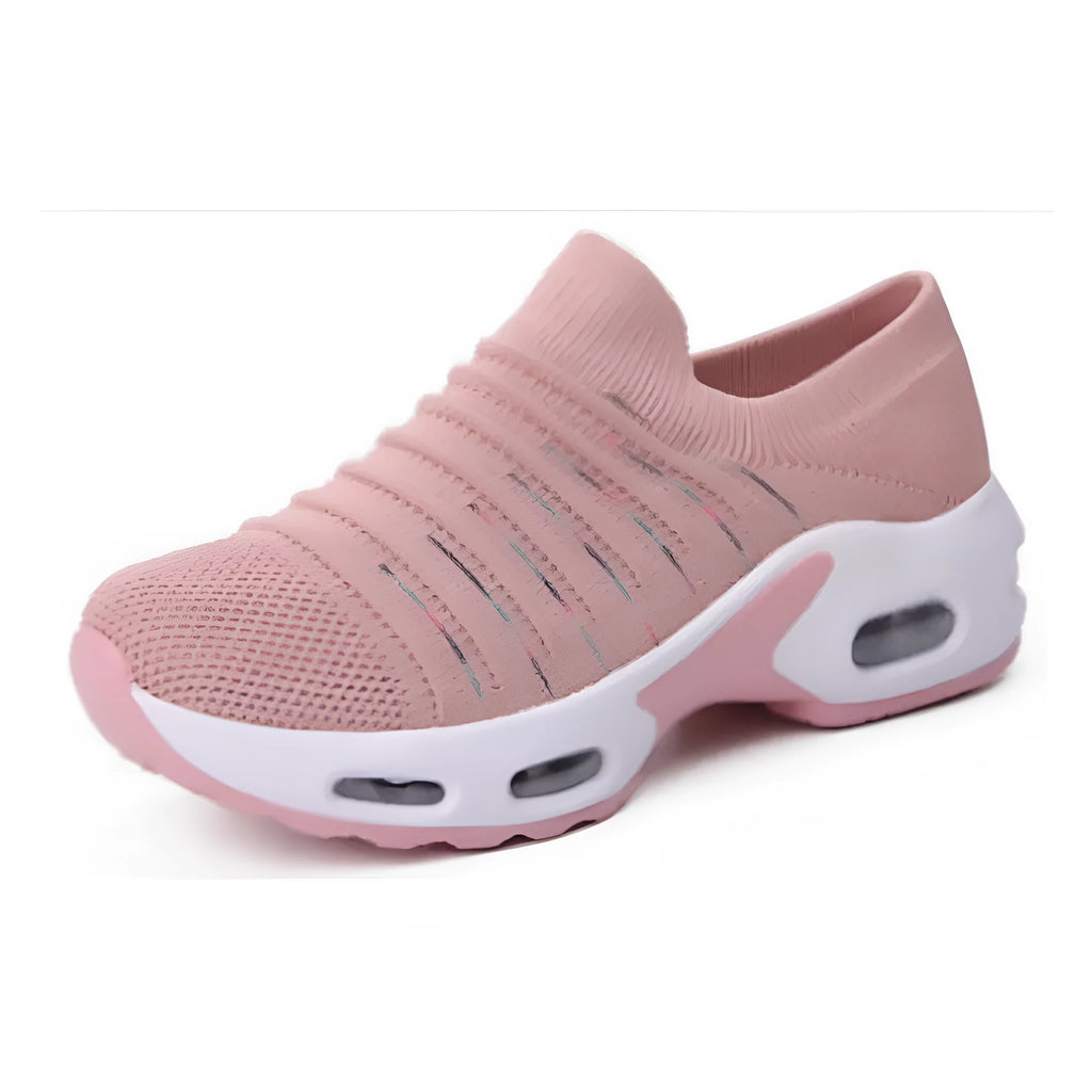 Plus size fly-knit socks shoes with mesh upper in multiple colour options showing round toe design