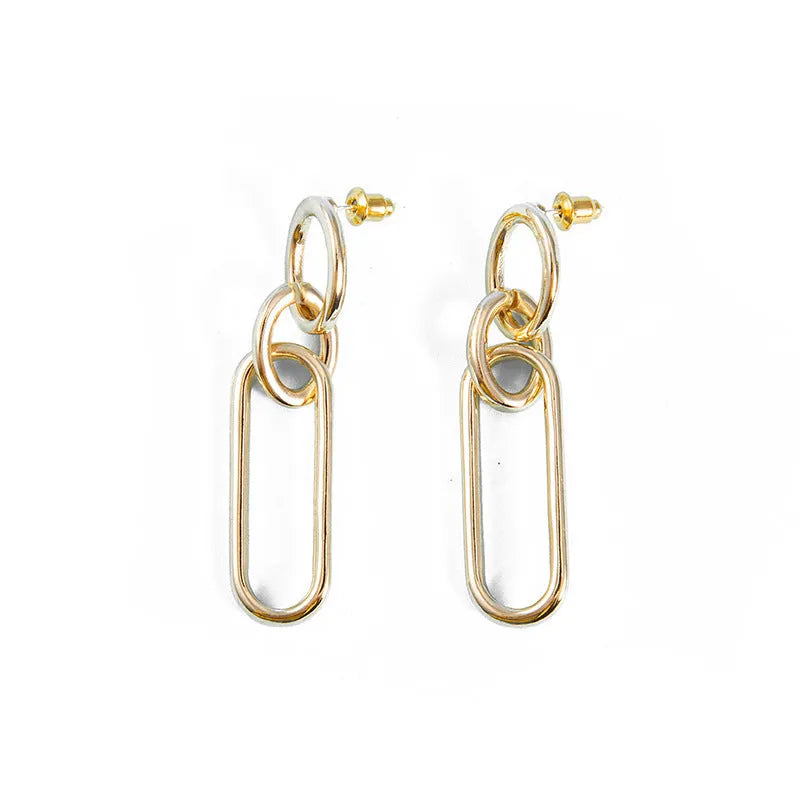 Sterling silver colour geometric hoop earrings with ring and line design for women