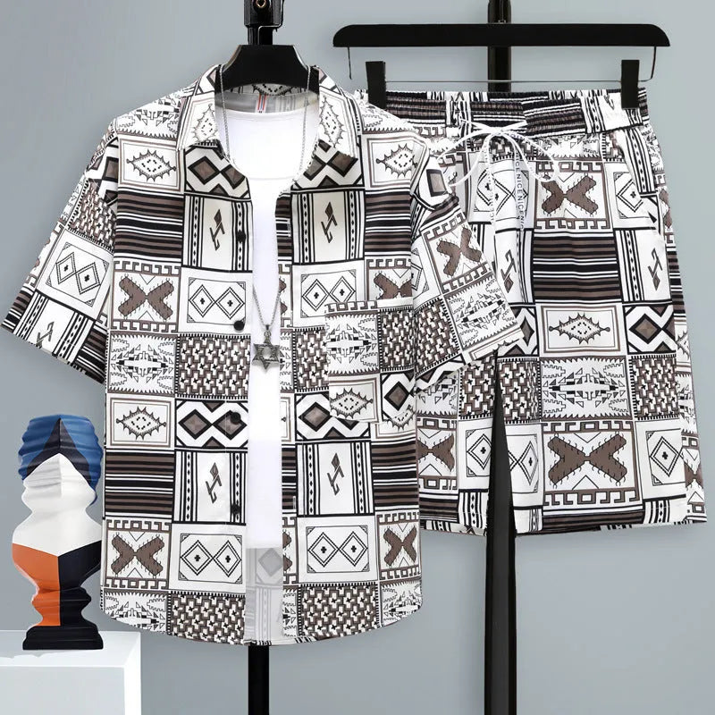 Men's casual polyester sports shorts two-piece set with short sleeve top in multiple colour options