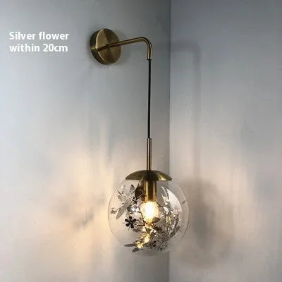 Modern glass wall lamp in golden flower or silver flower with 15cm or 20cm size options