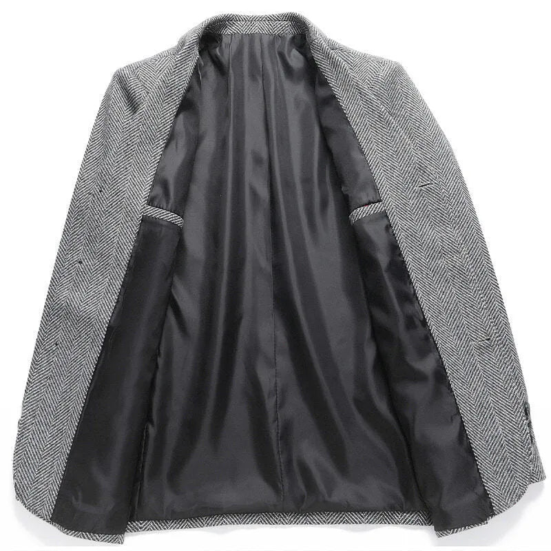 Men's loose-fit wool coat in solid colour for spring and autumn casual wear
