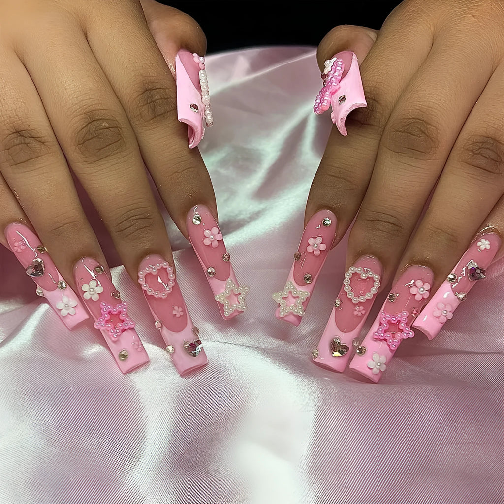 French spot drill bow nail art decorations in love pattern design, colour XB-70-48, in plastic armour suit.