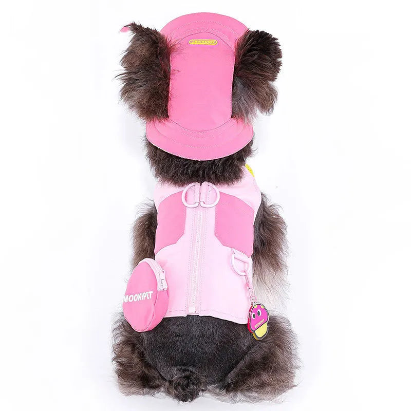 Pink polyester dog vest for Bichon, Teddy Bear, and Schnauzer breeds in casual style
