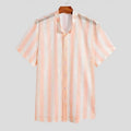Men's pink waffle-textured short-sleeved cardigan shirt on hanger