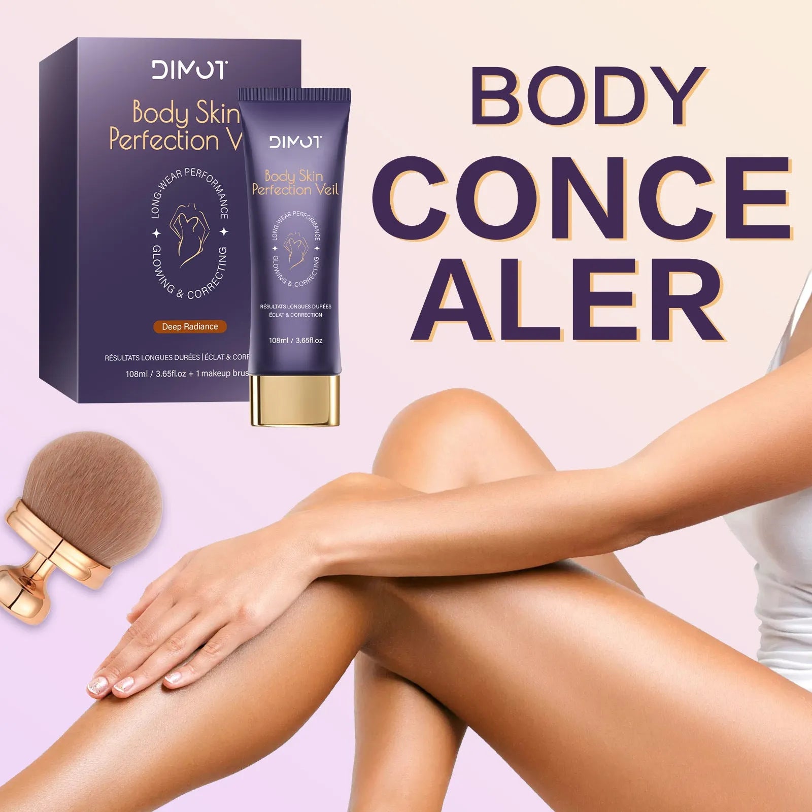 Waterproof body concealer cream tube and brush for covering tattoos and birthmarks.