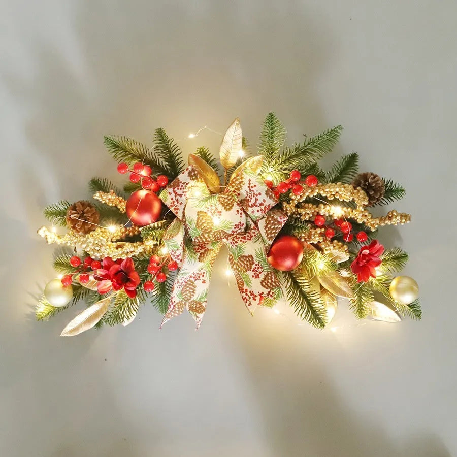 Artificial plastic Christmas garland with American country style design displayed on staircase