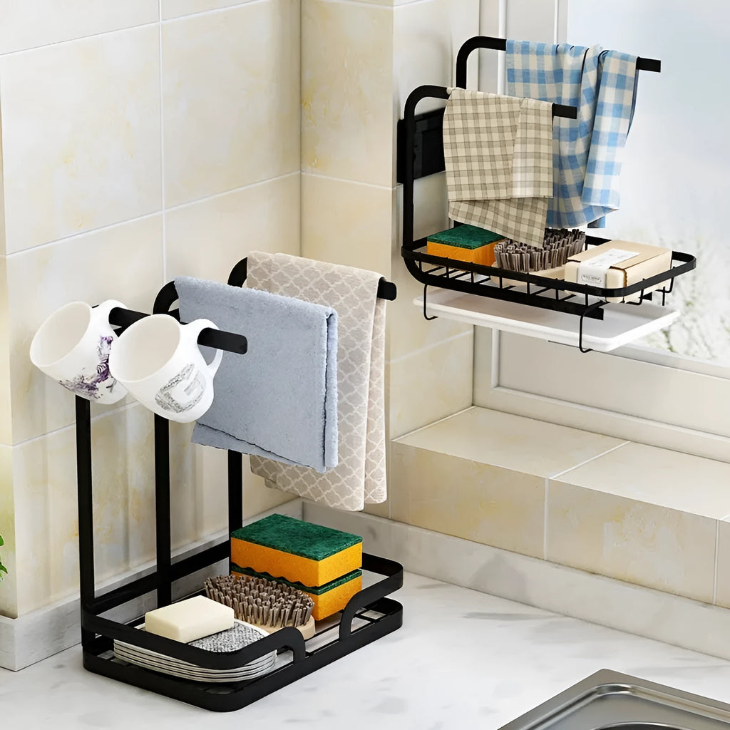 Foldable plastic kitchen storage rack with new Chinese style design for dishcloth organisation