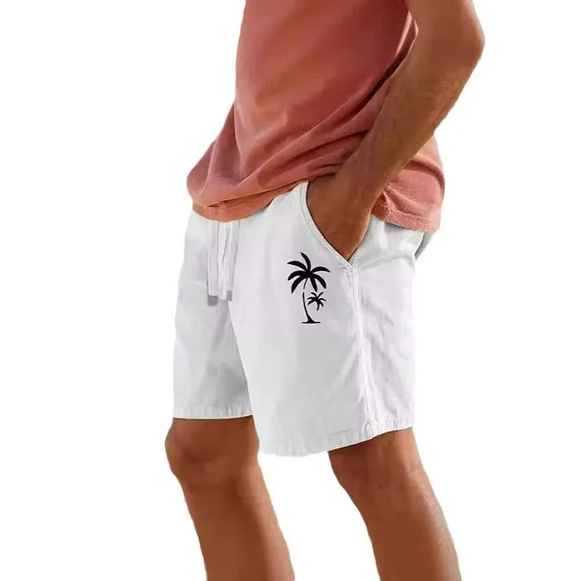 Men's straight-leg drawstring shorts in cotton blend fabric with elastic waistband