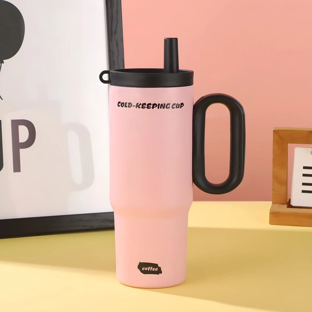 720ml stainless steel portable straw cup with handle in multiple colour options