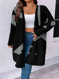 Black loose casual plus size knitwear cardigan with button stitching and printing design