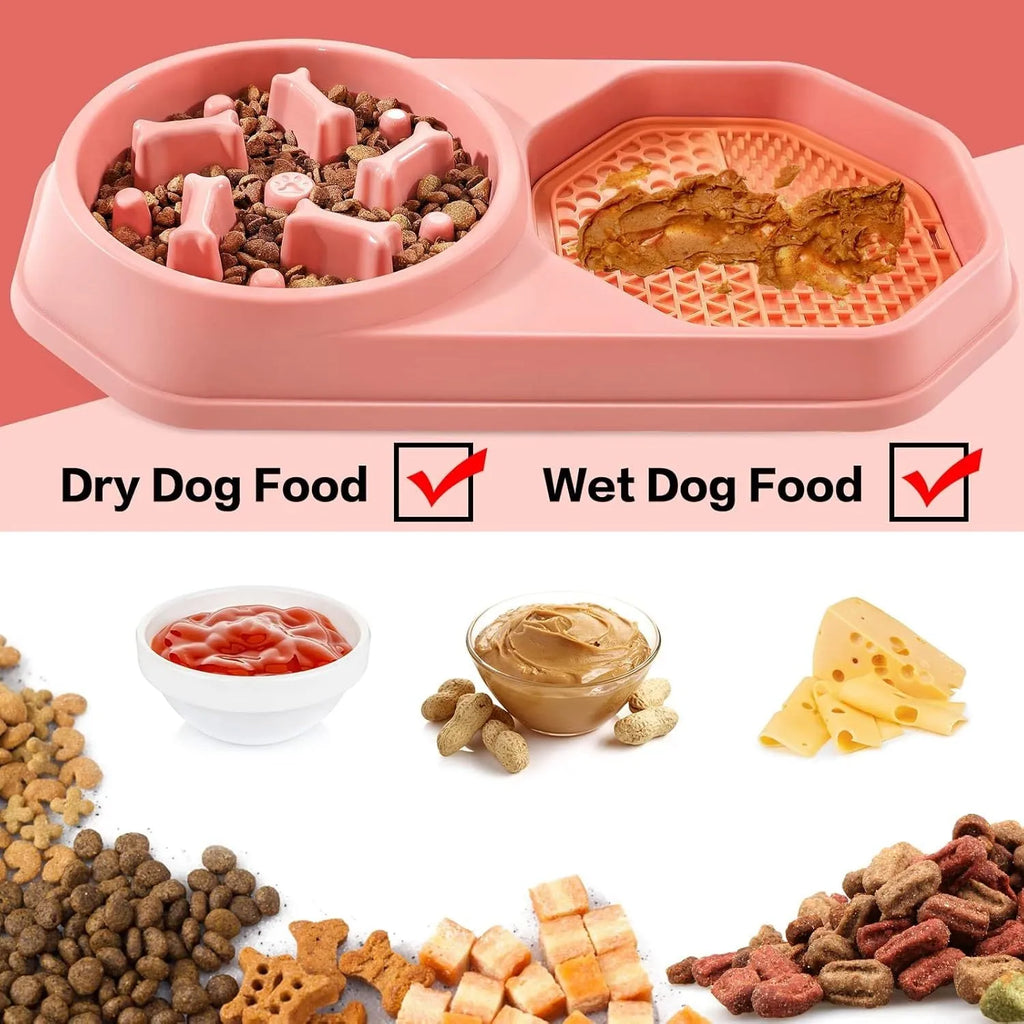 Blue interactive slow feeder dog bowl with puzzle design and non-slip base for small medium dogs