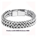 Geometric titanium steel men's bracelet in silver with hip hop styling front and back view
