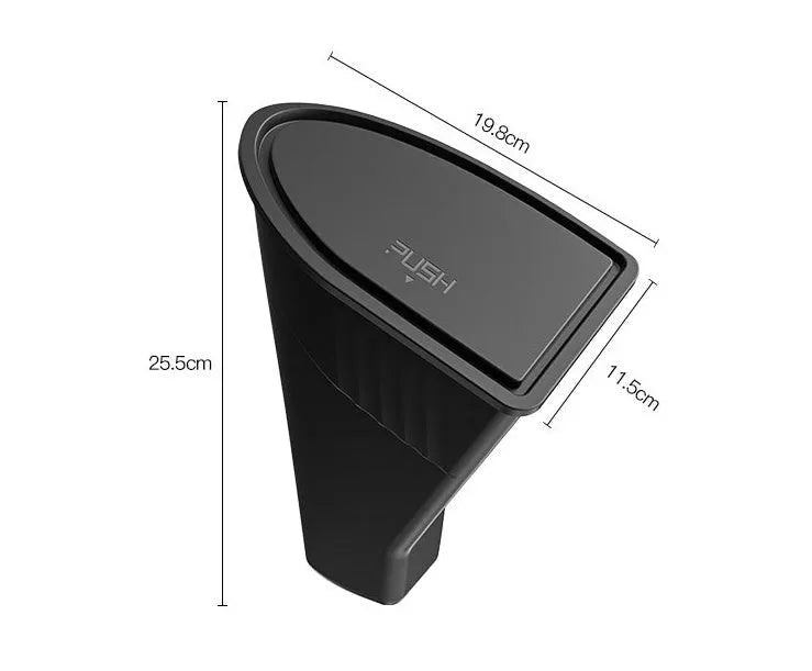 Two black plastic car door storage containers for Tesla Model Y