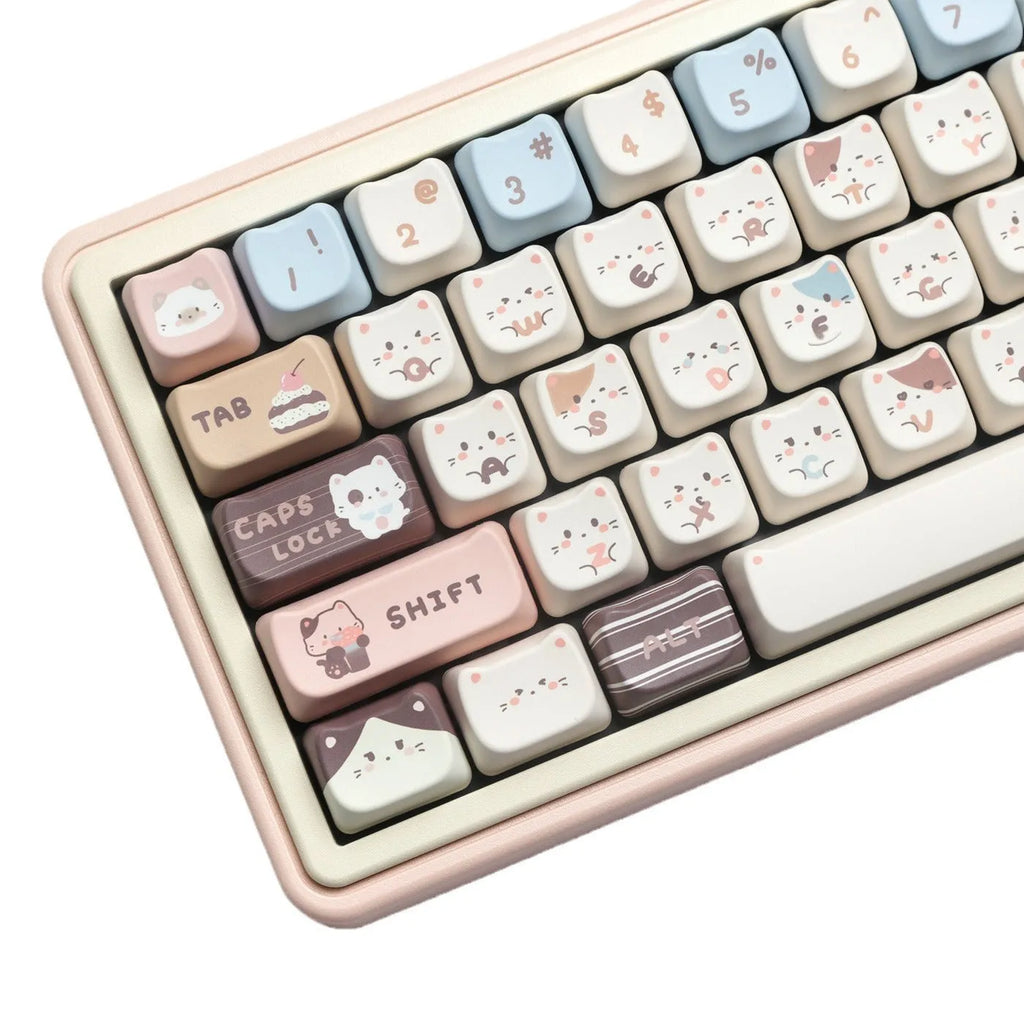 Sea salt cat themed PBT keycap set for mechanical keyboards with spacebar and supplement caps