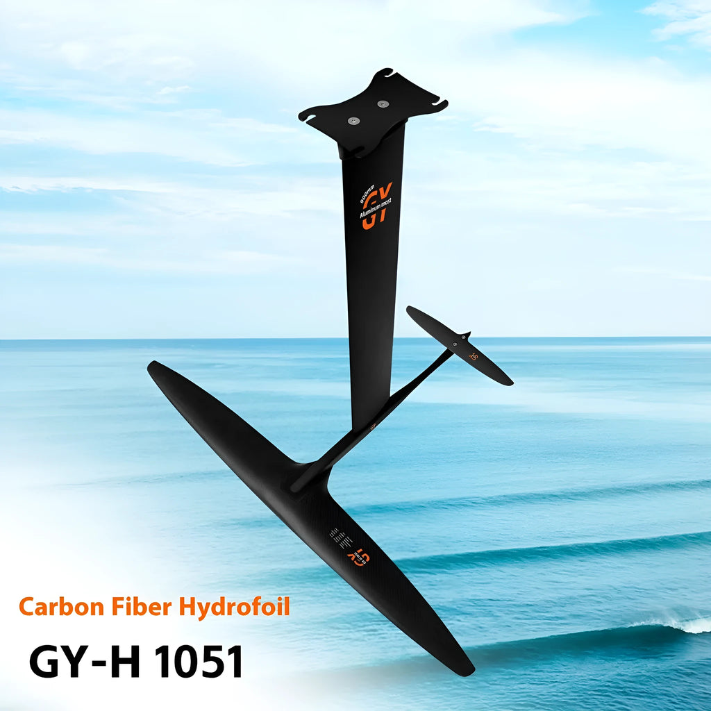 Black carbon fibre and aluminium alloy surfing hydrofoil with 1051mm front wing