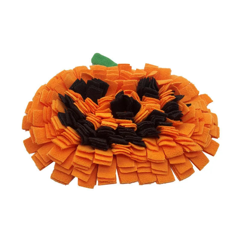 Pumpkin-shaped woollen pet smell mat for dogs with slow feeding and scent training functions