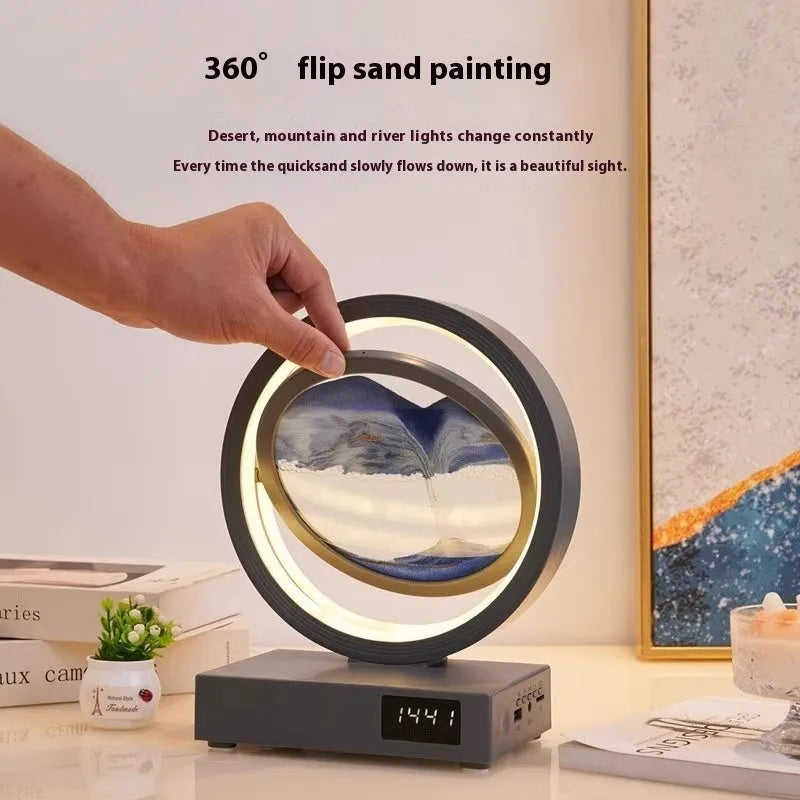 Creative quicksand painting clock night lamp with wireless charger and speaker, multiple colour options, white frame