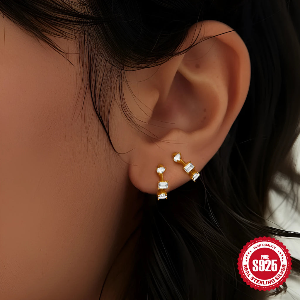 Small round geometric sterling silver stud earrings in gold or silver finish options